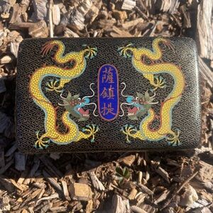 Vintage cloisonné cigarette box with dragon motif